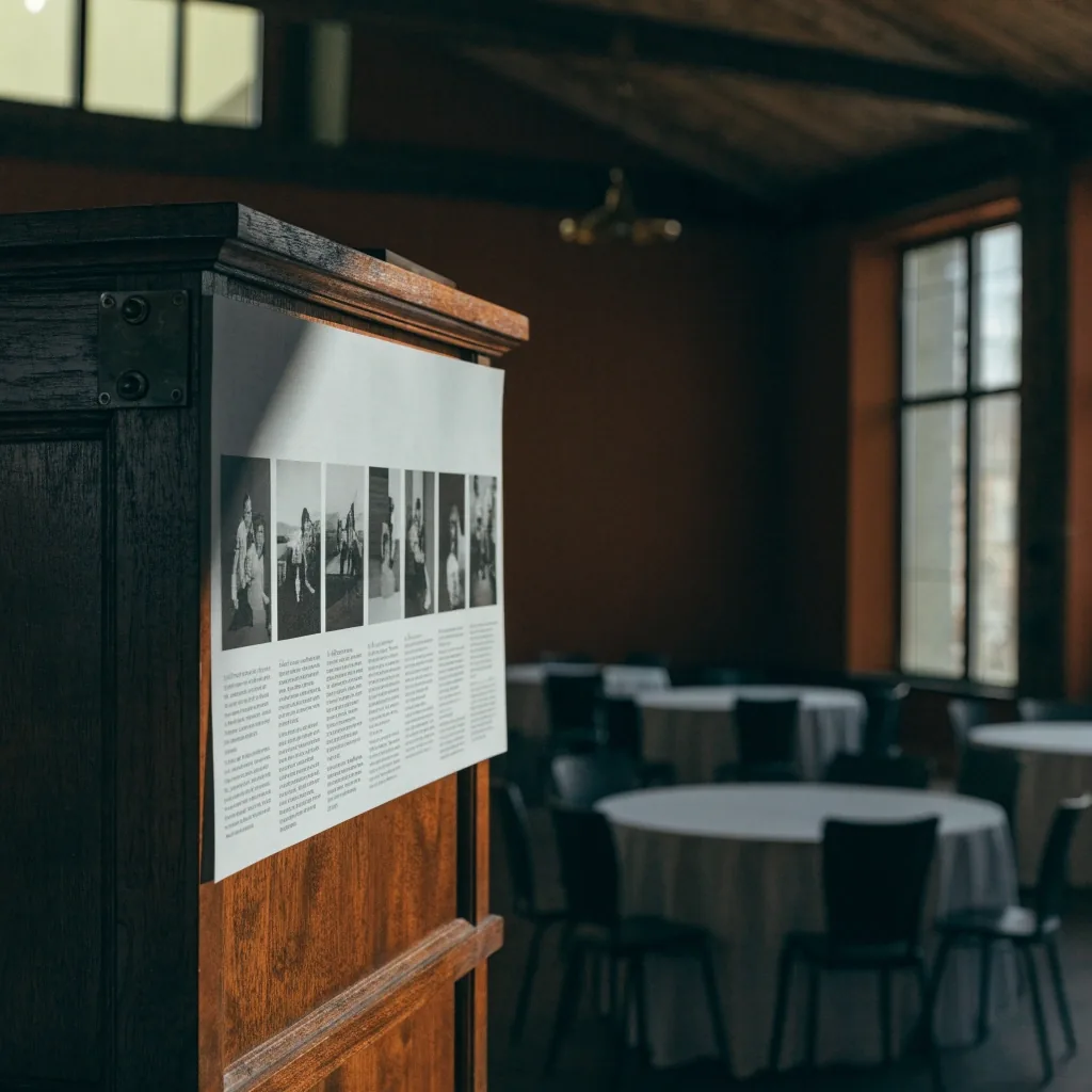 Wnętrze sali eventowej w Château Rives podczas przygotowań do wieczornego spotkania