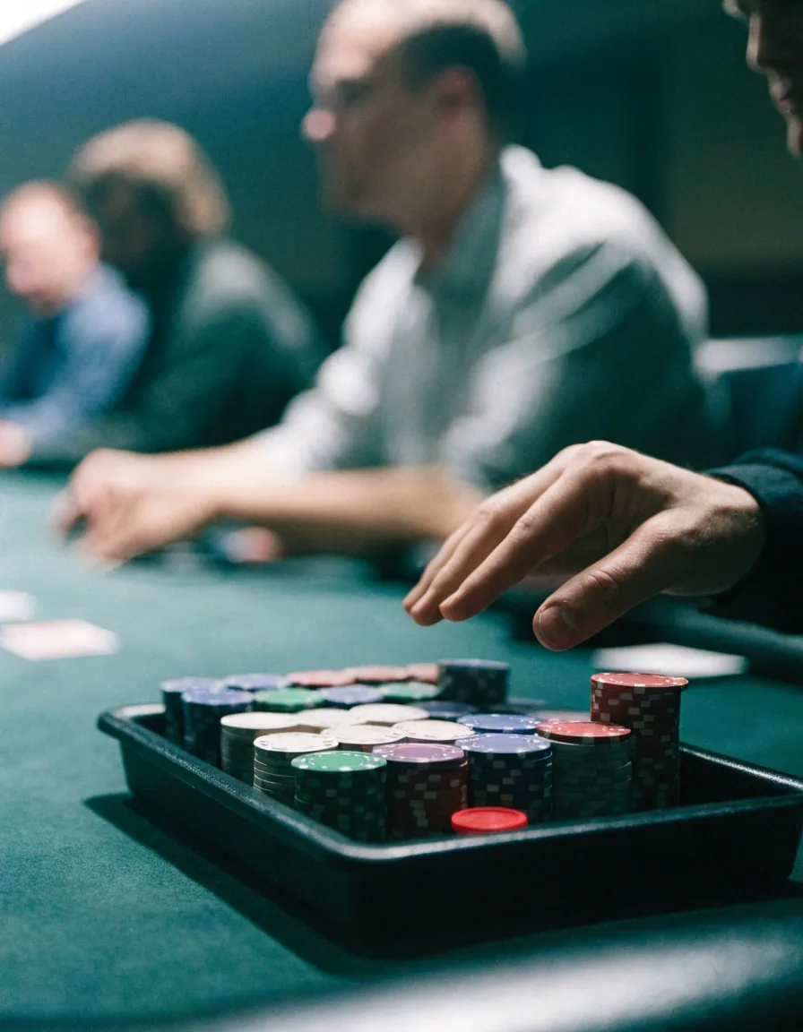 Gra stolikowa cash game przy jednym stole późnym wieczorem