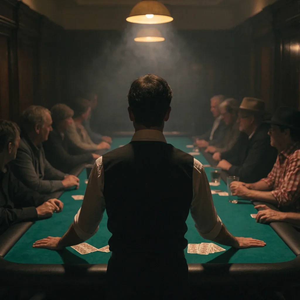 Krupier przygotowujący stół w sali pokerowej Château Rives